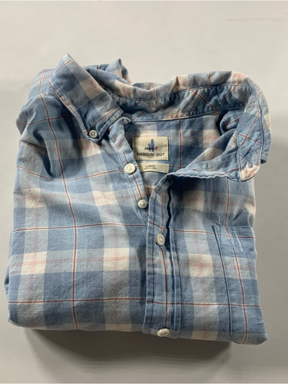 Johnnie-O Flannel Mens Large Light Blue Plaid Long Sleeve